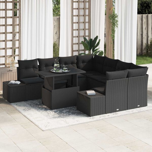 vidaXL Ensemble de canapé de jardin avec coussin 9 pcs Noir