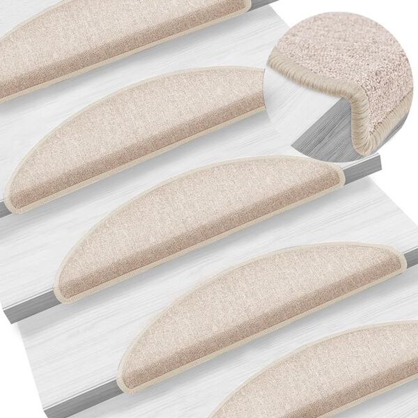 vidaXL Tapis d'escalier 15 pi&egrave;ces 56 x 17 x 3 cm Taupe Demi-rond