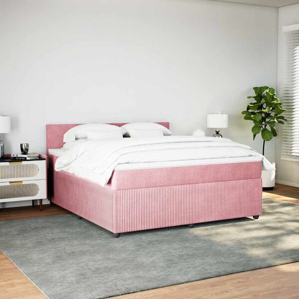 vidaXL Sommier &agrave; lattes de lit avec matelas Rose 180x200 cm Velours
