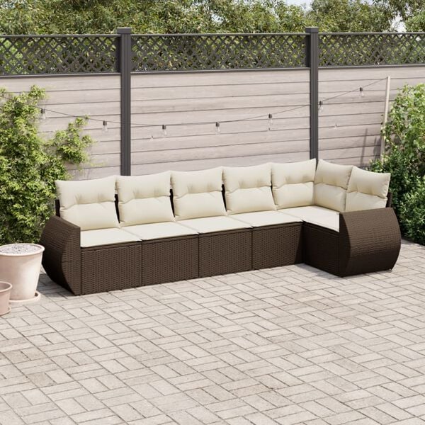 vidaXL Salon de jardin avec coussins 6 pcs marron r&eacute;sine tress&eacute;e