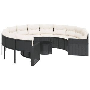 vidaXL Canapé de jardin avec table coussins rond noir résine tressée