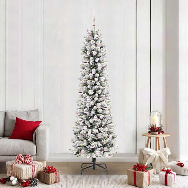vidaXL Sapin de No&euml;l artificiel Blanc 210 cm PVC, m&eacute;tal et plastique