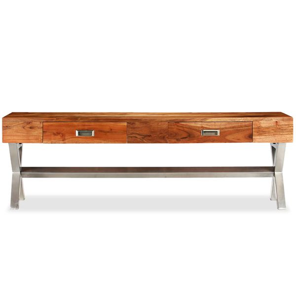 vidaXL Meuble TV avec tiroirs bois d’acacia massif 140 cm