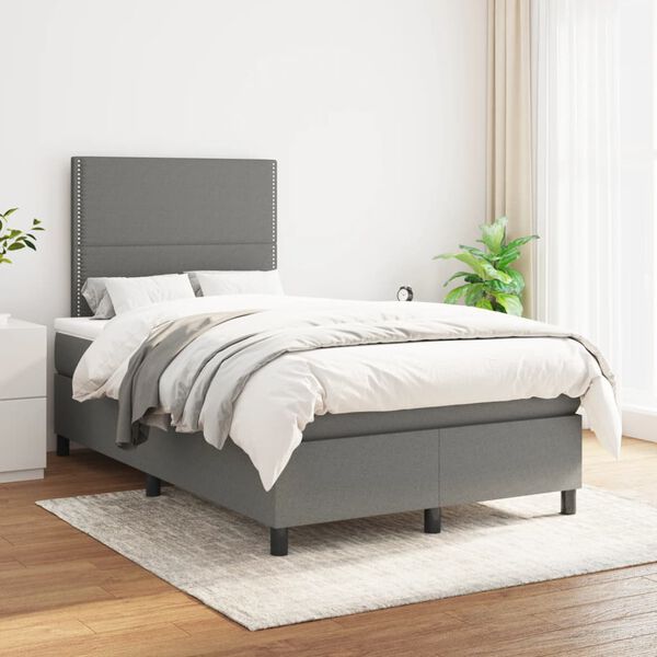 vidaXL Sommier &agrave; lattes de lit avec matelas gris fonc&eacute; 120x190cm tissu