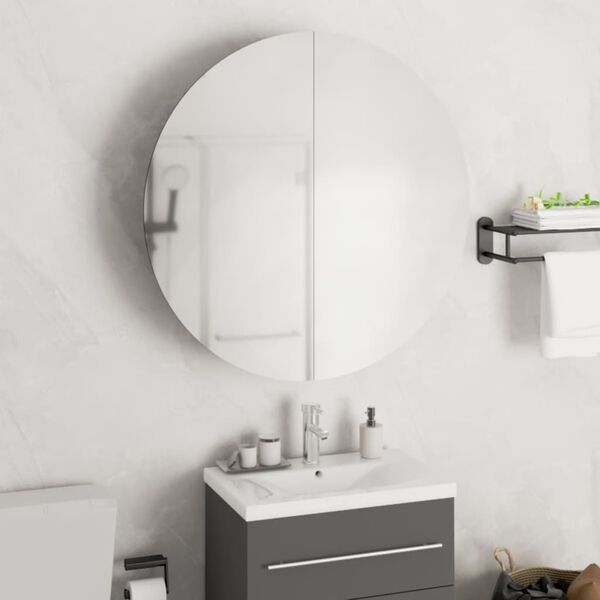 vidaXL Armoire de salle de bain miroir rond et LED Ch&ecirc;ne 54x54x17,5 cm