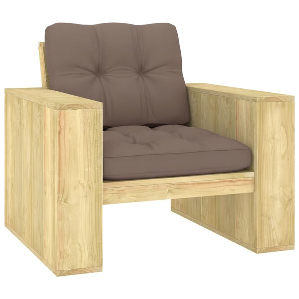 vidaXL Chaise de jardin avec coussins taupe Bois de pin impr&eacute;gn&eacute;