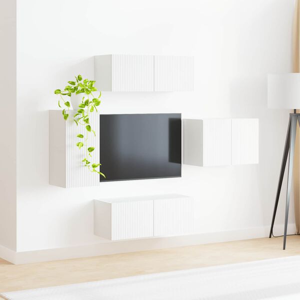 vidaXL Ensemble de meuble TV mural 4 pcs Blanc Bois d'ing&eacute;nierie
