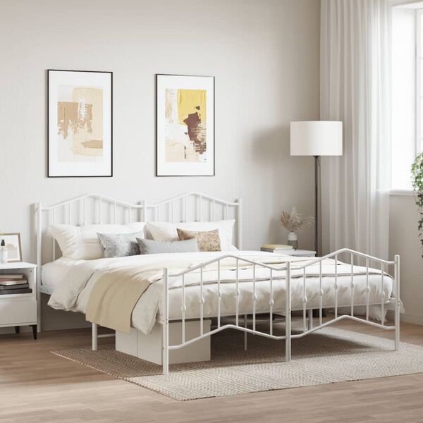 vidaXL Cadre de lit m&eacute;tal sans matelas et pied de lit blanc 160x200 cm
