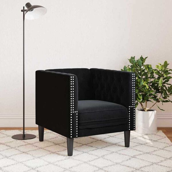 vidaXL Fauteuil Chesterfield Autre Noir 71 x 74.5 x 70.5 cm Velours