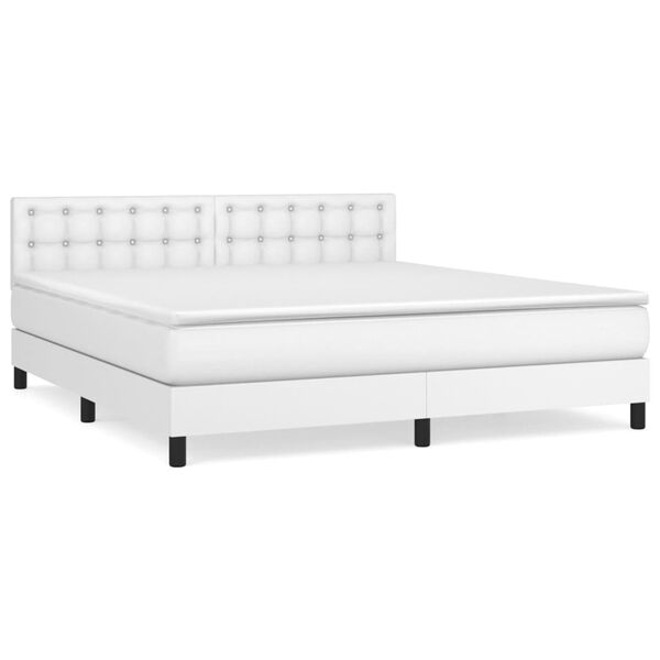vidaXL Sommier &agrave; lattes de lit avec matelas Blanc 160x200cm Similicuir