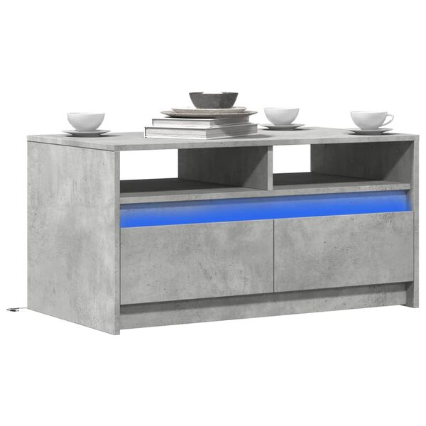 vidaXL Table basse avec lumi&egrave;res LED gris b&eacute;ton bois d'ing&eacute;nierie