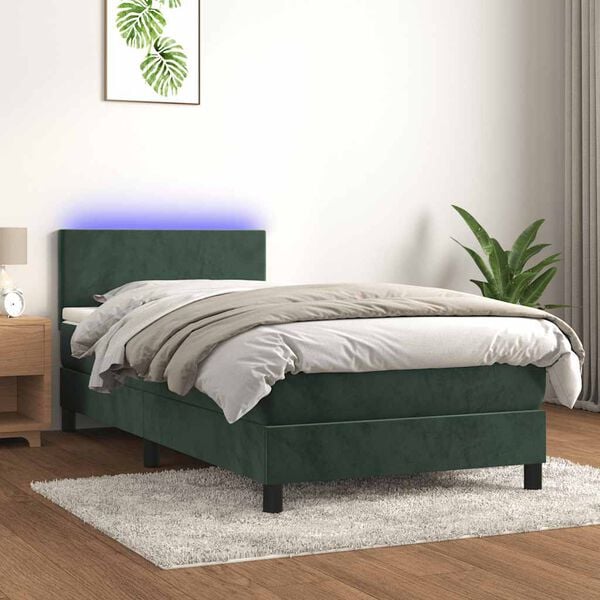 vidaXL Sommier &agrave; lattes de lit avec matelas et LED Vert fonc&eacute; 80x200cm