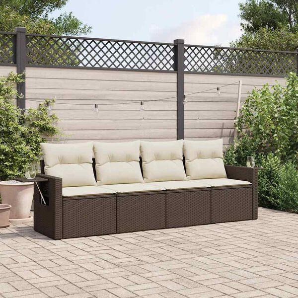 vidaXL Salon de jardin 4 pcs avec coussins marron r&eacute;sine tress&eacute;e