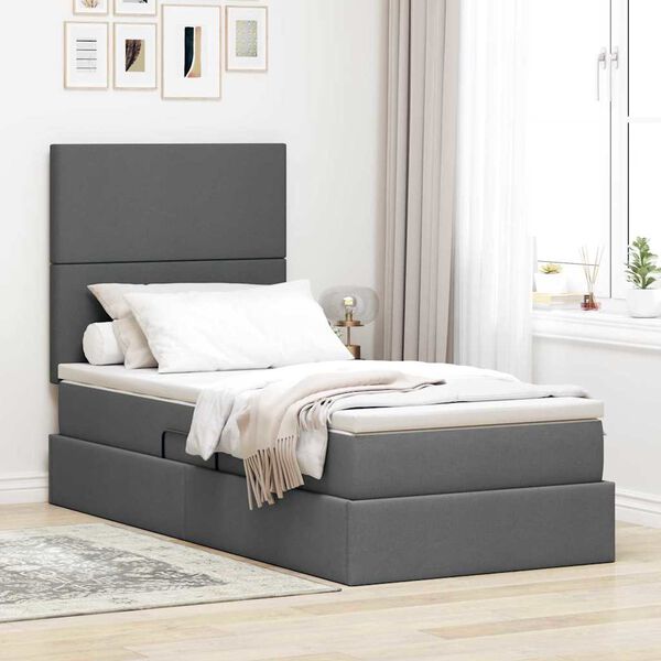 vidaXL Lit avec rangement et matelas Gris fonc&eacute; 100 x 200 cm Polyester