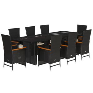 vidaXL Ensemble &agrave; manger de jardin 9pcs coussins noir r&eacute;sine tress&eacute;e