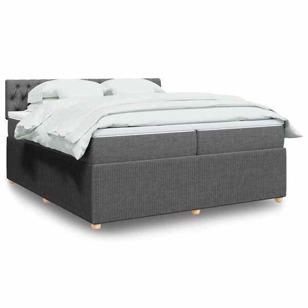 vidaXL Sommier &agrave; lattes de lit avec matelas Gris fonc&eacute; 200x200cm Tissu
