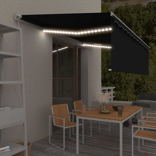 vidaXL Auvent r&eacute;tractable manuel avec store et LED 5x3 m Anthracite