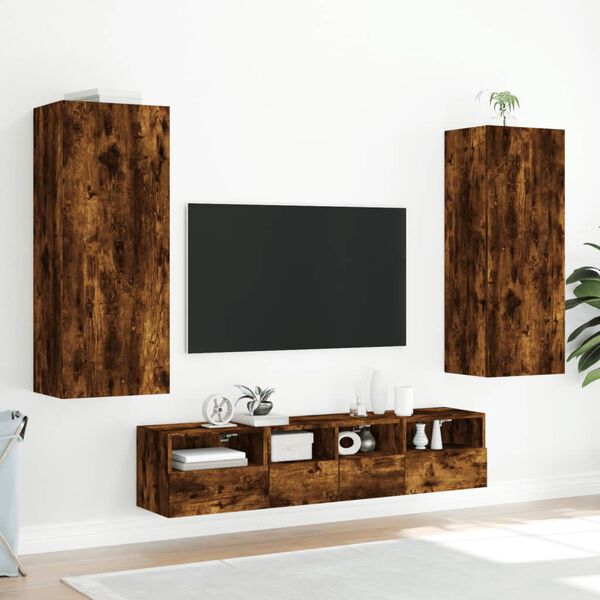 vidaXL Meuble TV mural chêne fumé 40,5x30x102 cm bois d'ingénierie