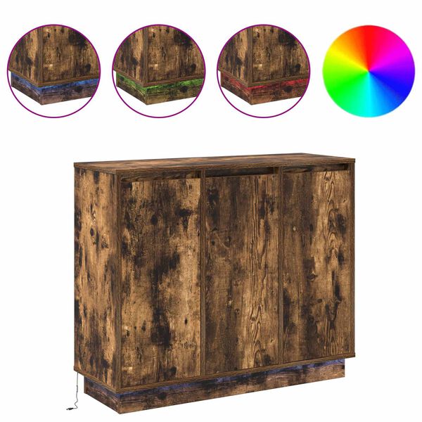 vidaXL Buffet LED Ch&ecirc;ne fum&eacute; 90 x 32 x 75 cm Bois d'ing&eacute;nierie