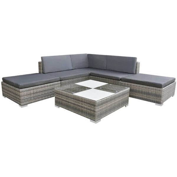 vidaXL Salon de jardin 6 pcs avec coussins Résine tressée Gris