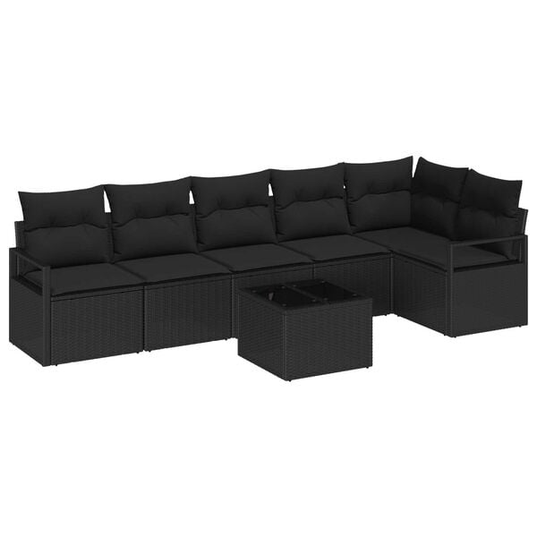 vidaXL Ensemble de canap&eacute; de jardin avec coussin 7 pcs Noir polyrotin