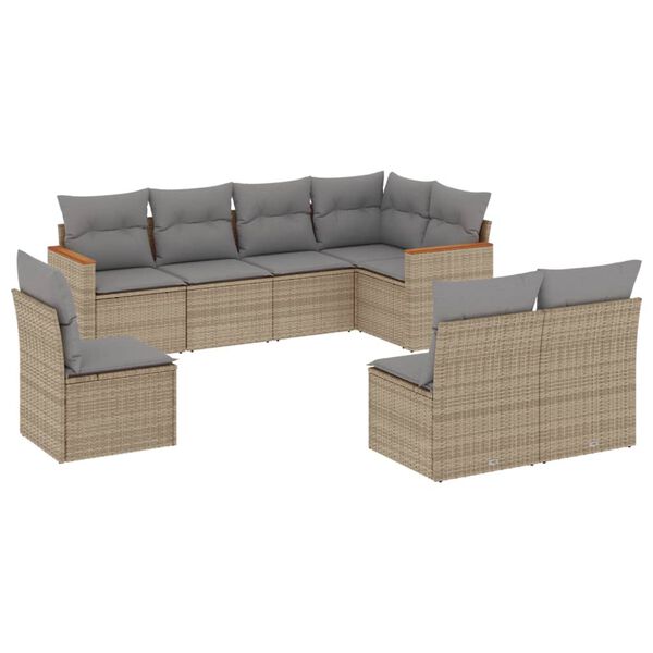 vidaXL Salon de jardin avec coussins 8pcs m&eacute;lange beige r&eacute;sine tress&eacute;e