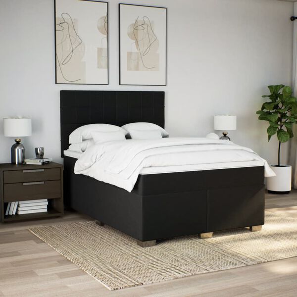 vidaXL Sommier &agrave; lattes de lit avec matelas Noir 160x200 cm Tissu