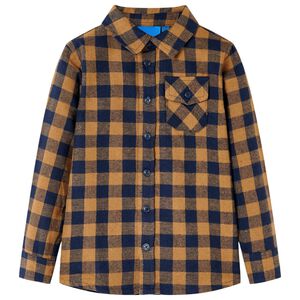 Chemise &agrave; carreaux pour enfants cognac et bleu 92
