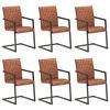 vidaXL Chaises &agrave; manger cantilever lot de 6 marron cuir v&eacute;ritable