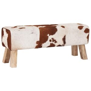 vidaXL banc 110 x 30 x 45 cm Cuir v&eacute;ritable Marron et blanc