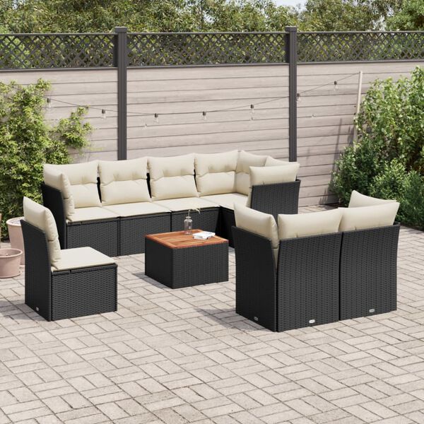 vidaXL Salon de jardin 9 pcs avec coussins noir r&eacute;sine tress&eacute;e