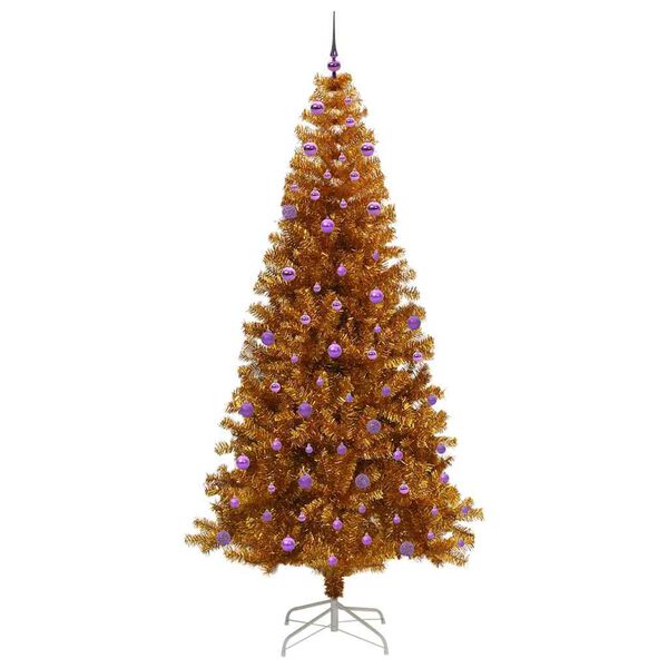vidaXL Sapin de No&euml;l avec 300 LED avec support Dor&eacute; 240 cm PET
