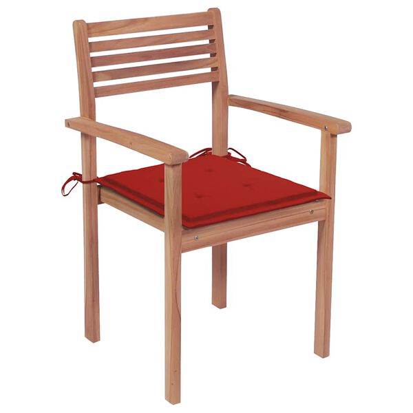 vidaXL Chaises de jardin lot de 2 et coussins rouge Bois teck massif