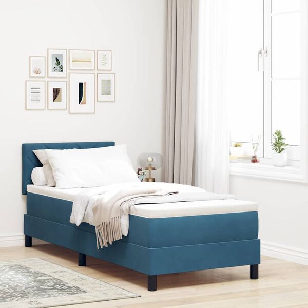 vidaXL Lit &agrave; ressorts avec matelas Bleu fonc&eacute; 80 x 200 cm Velours