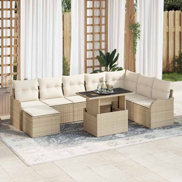 vidaXL Ensemble de canap&eacute; de jardin 9 pcs Beige Poly rotin