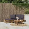 vidaXL Salon de jardin 3 pcs avec coussins gris fonc&eacute; bambou