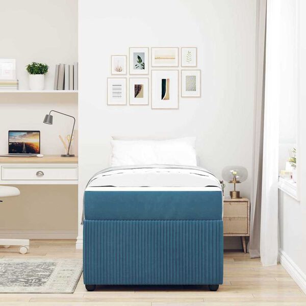 vidaXL Cadre de lit avec matelas Bleu 90 x 190 cm tissu