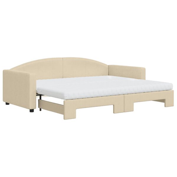 vidaXL Lit de jour avec gigogne et matelas cr&egrave;me 90x200 cm tissu