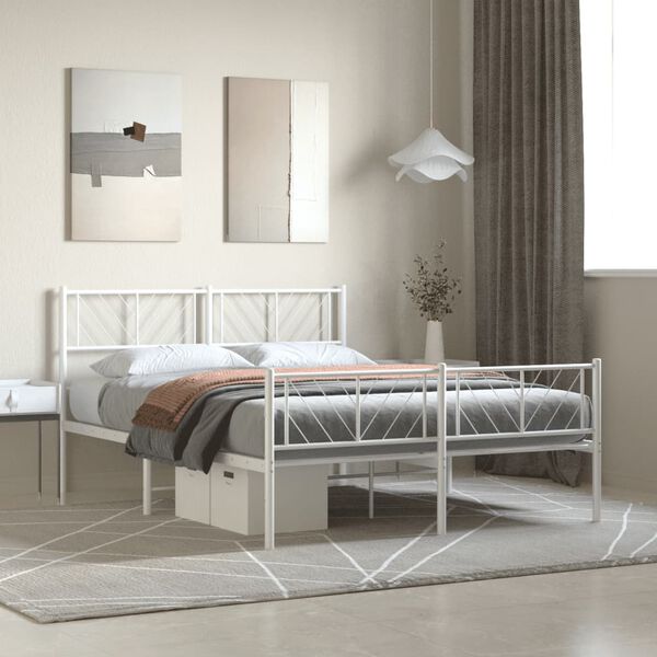 vidaXL Cadre de lit métal sans matelas et pied de lit blanc 160x200 cm