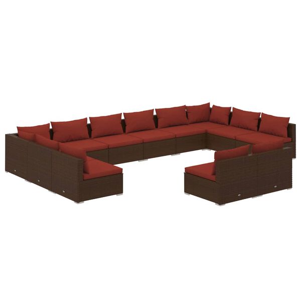 vidaXL Salon de jardin 12 pcs avec coussins Marron R&eacute;sine tress&eacute;e