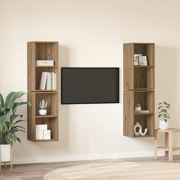 vidaXL Ensemble meuble TV 4 pcs Ch&ecirc;ne artisanal 37 x 37 x 72 cm