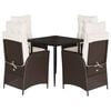 vidaXL Ensemble &agrave; manger de jardin 5 pcs et coussins marron poly rotin