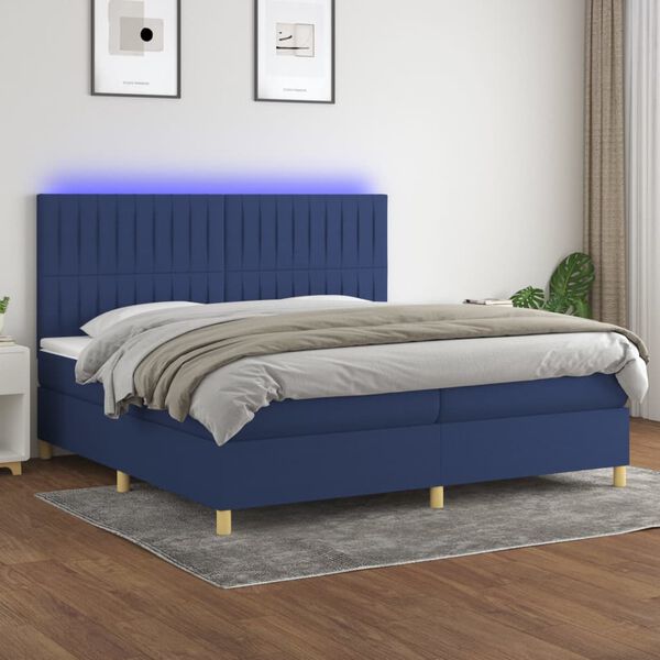 vidaXL Sommier &agrave; lattes de lit et matelas et LED Bleu 200x200 cm Tissu