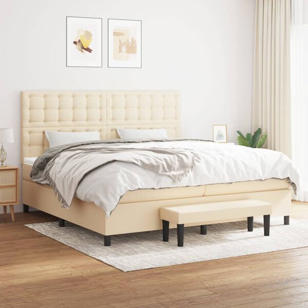vidaXL Sommier &agrave; lattes de lit avec matelas Cr&egrave;me 200x200 cm Tissu