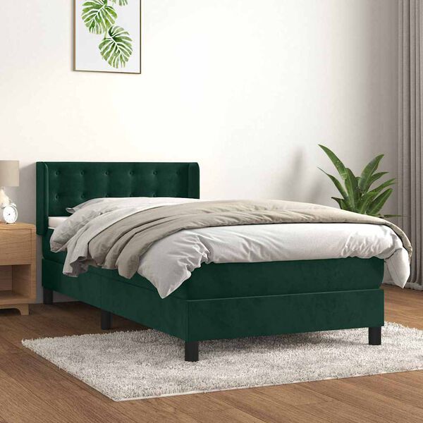vidaXL Sommier &agrave; lattes de lit et matelas Vert fonc&eacute; 80x200 cm Velours