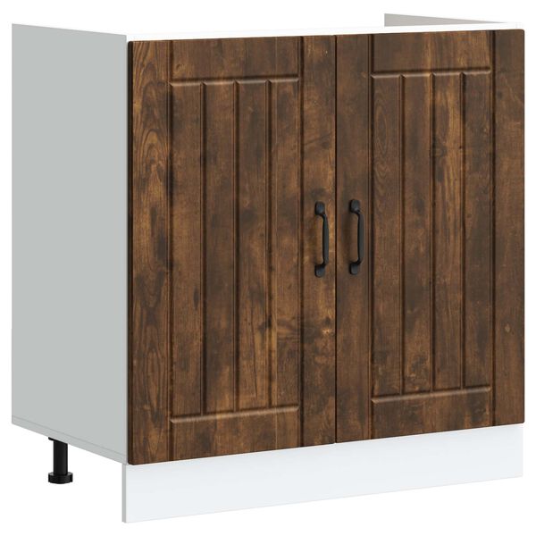 vidaXL Meuble sous &eacute;vier Lucca 2 pcs Ch&ecirc;ne fum&eacute; Bois d'ing&eacute;nierie