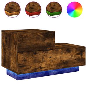 vidaXL Table de chevet avec lumi&egrave;res LED ch&ecirc;ne fum&eacute; 70x36x40,5 cm