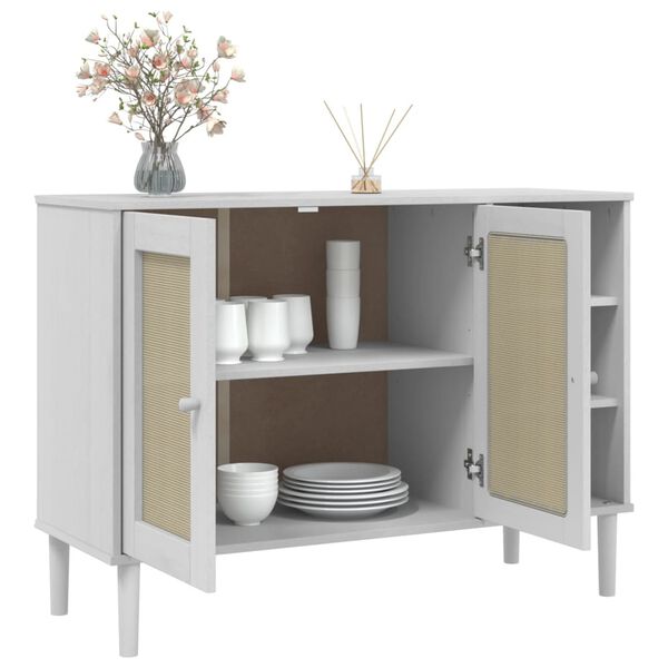vidaXL Buffet SENJA aspect rotin blanc 112x40x80cm bois massif de pin