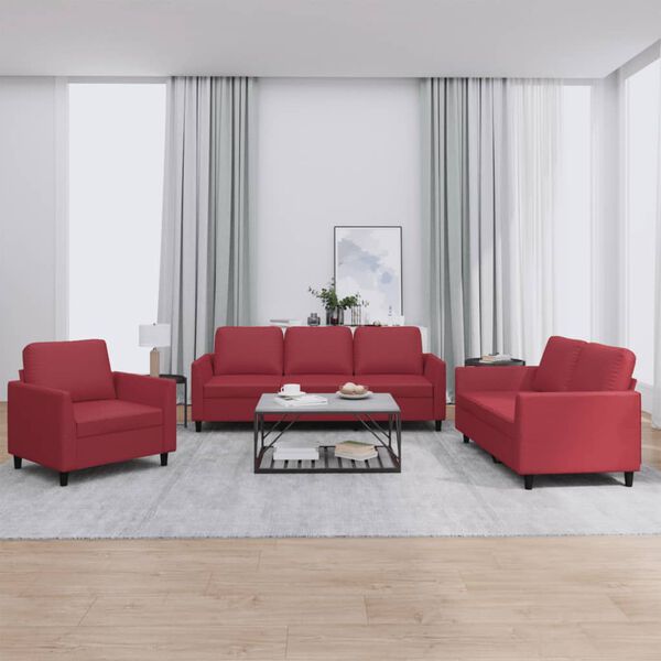 vidaXL Ensemble de canap&eacute;s 3 pcs et coussins Rouge bordeaux Similicuir