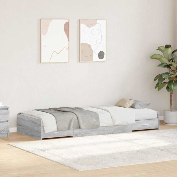 vidaXL Cadre de lit Gris Sonoma 100 x 200 cm Bois d'ing&eacute;nierie